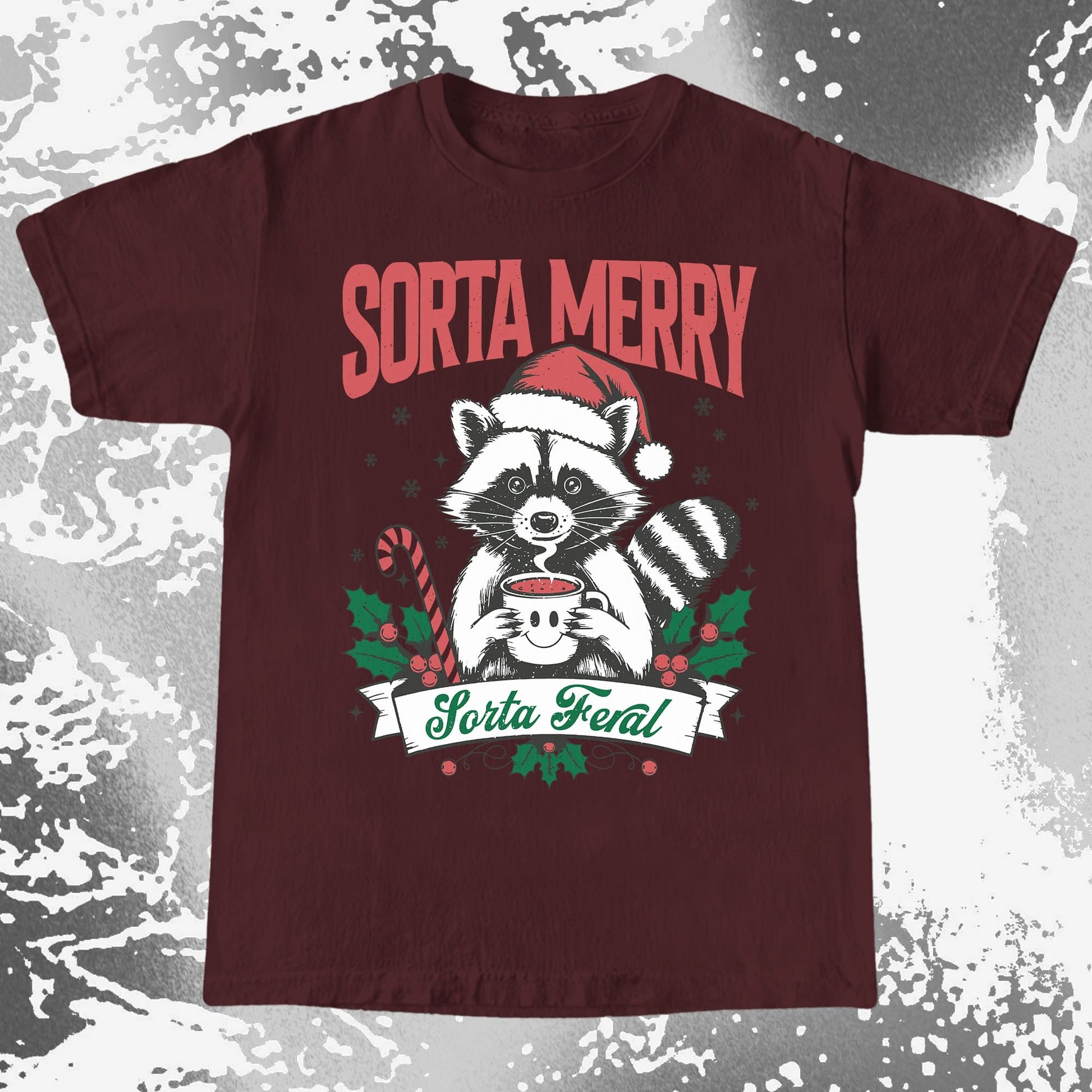 Sorta Merry Sorta Feral Raccoon Christmas, funny meme tee gift (view 7)