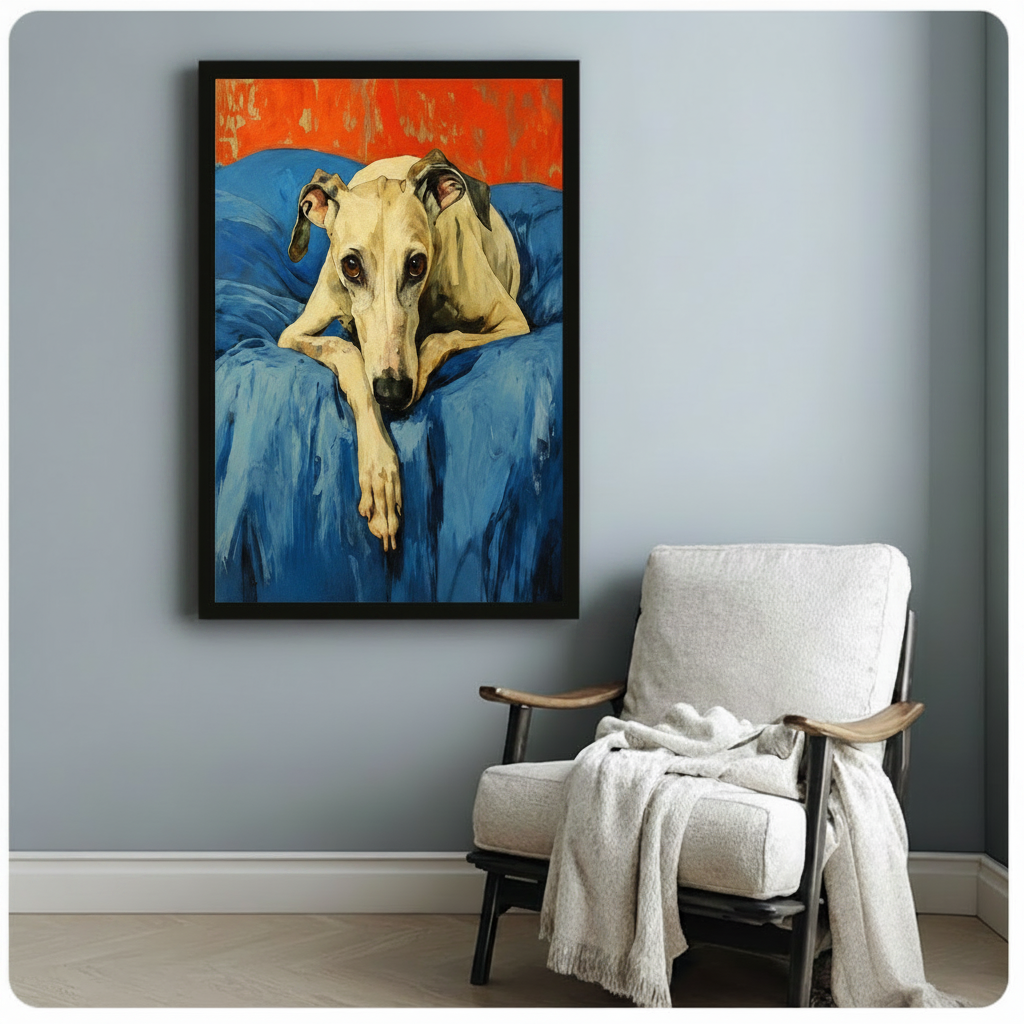 Greyhound Blue Sofa Oil Painting Canvas Art Wall Art