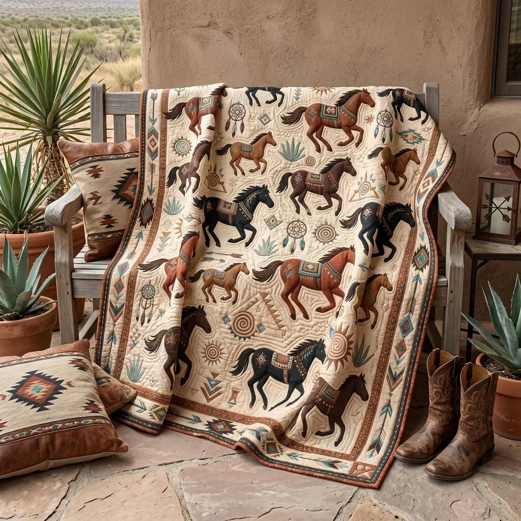 Southwestern Wild Horses Quilt Blanket