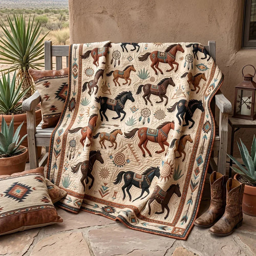 Southwestern Wild Horses Quilt Blanket