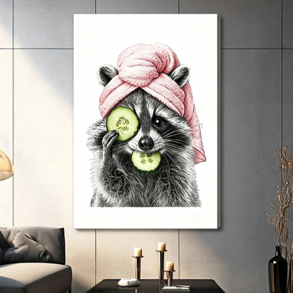 Spa Raccoon Cucumber Canvas Wall Art