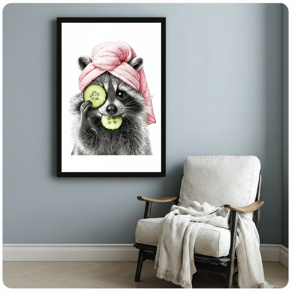 Spa Raccoon Cucumber Canvas Wall Art