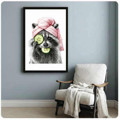 Spa Raccoon Cucumber Canvas Wall Art