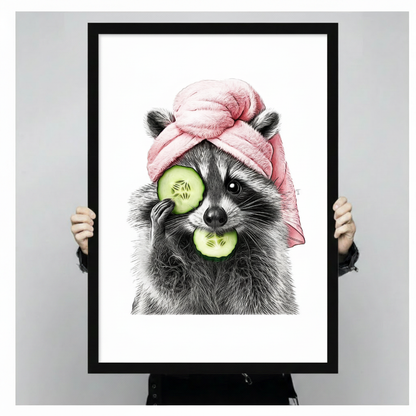 Spa Raccoon Cucumber Canvas Wall Art
