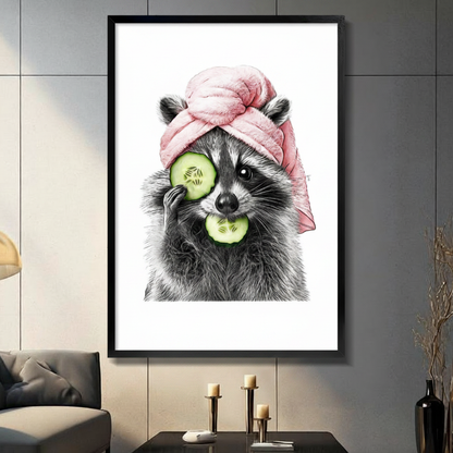 Spa Raccoon Cucumber Canvas Wall Art