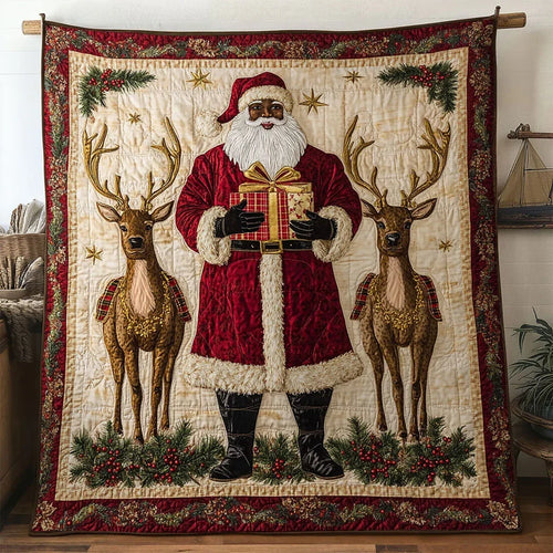 Sparkling Black Santa Claus Eve Quilt Blanket