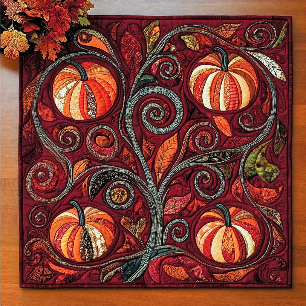Spiced Pumpkin Charm Quilted Table Topper