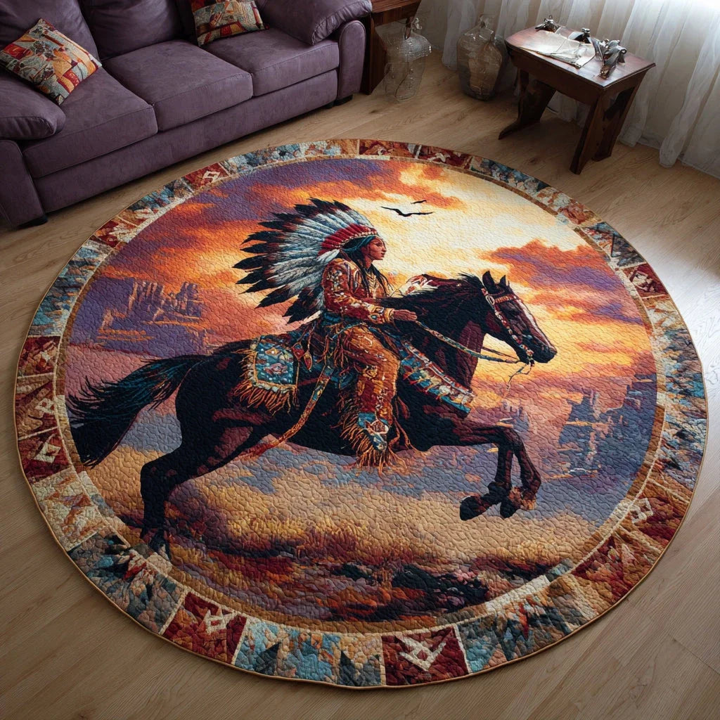 Spirit Native Woman Quilted Round Mat