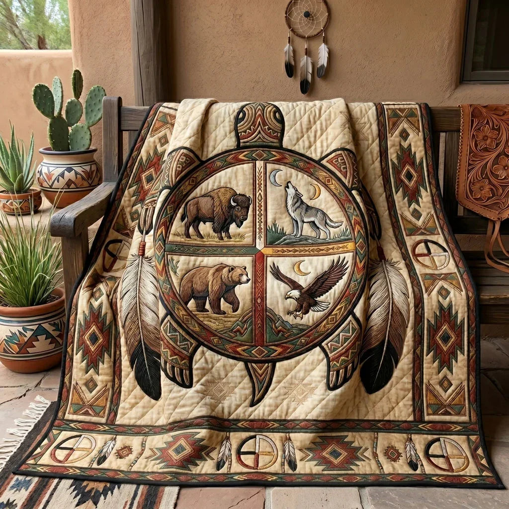 Spirit Turtle Circle Quilt Blanket