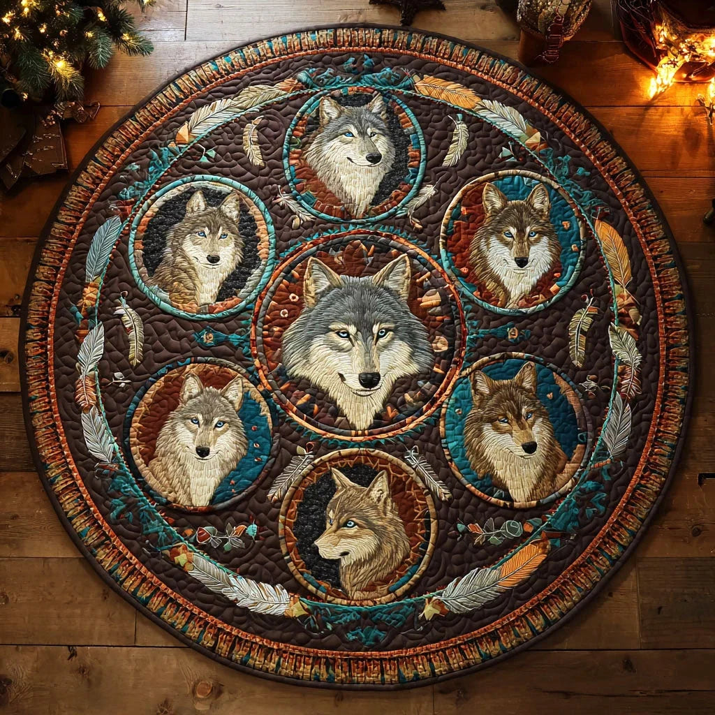Spirit Wolves Quilted Round Mat