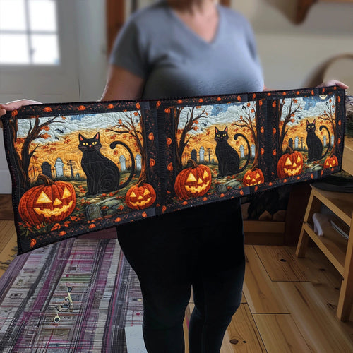 Spook-tacular Black Cat Quilted Table Runner