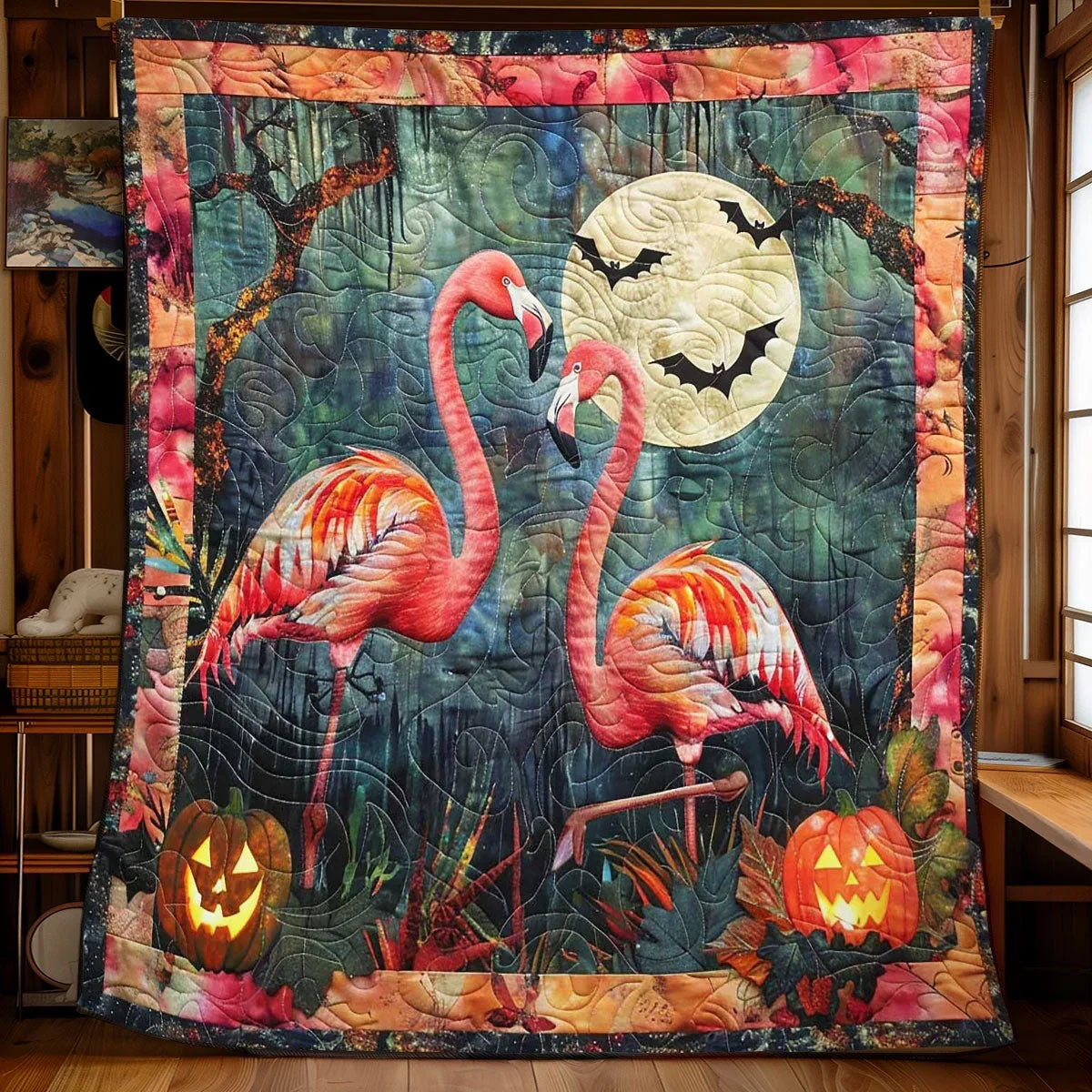 Spooky Flamingo Haven Quilt Blanket