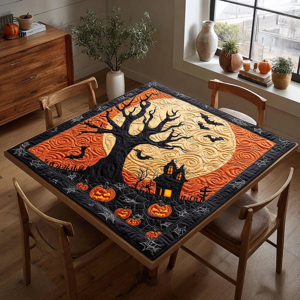 Spooky Halloween Castle Quilted Table Topper