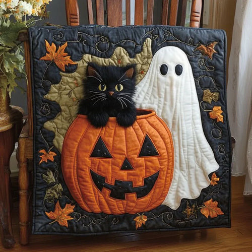 Spooky Halloween Cat Quilt Blanket