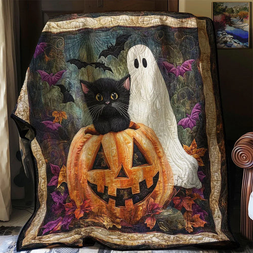Spooky Halloween Cat Quilt Blanket