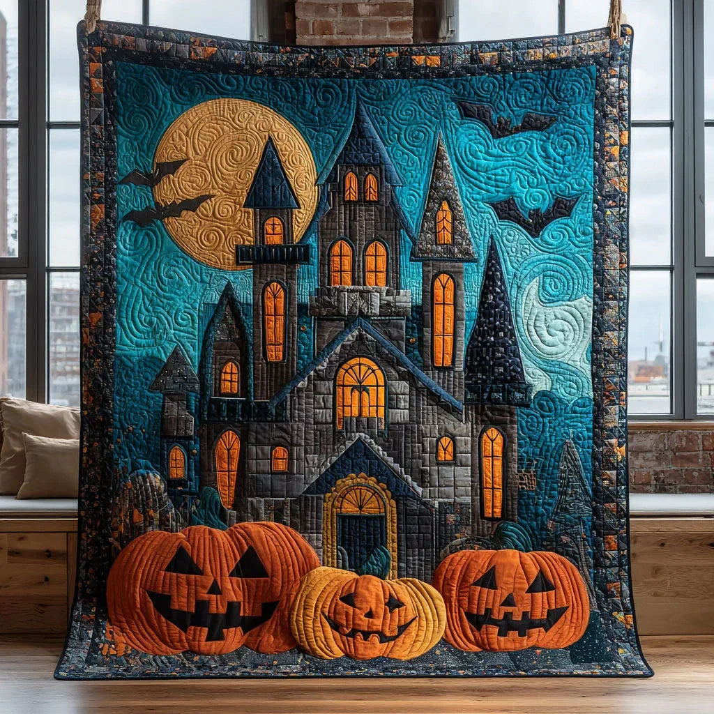 Spooky Pumpkin House Quilt Blanket