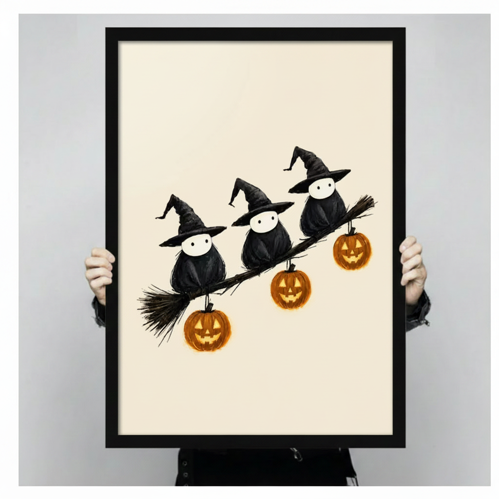 Halloween Witch Birds Pumpkin Canvas Art Wall Art