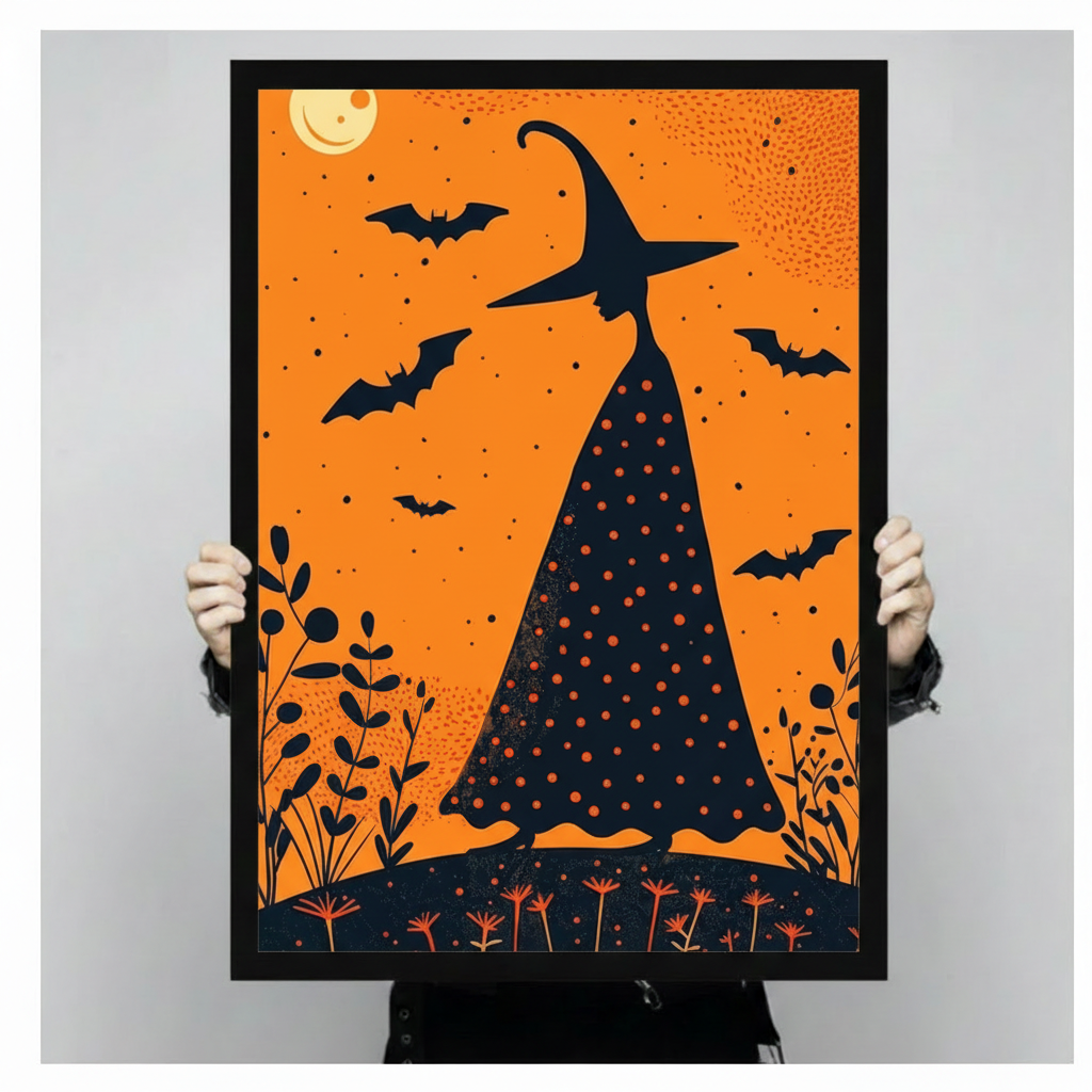 Retro Halloween Witch Silhouette Canvas Art Wall Art