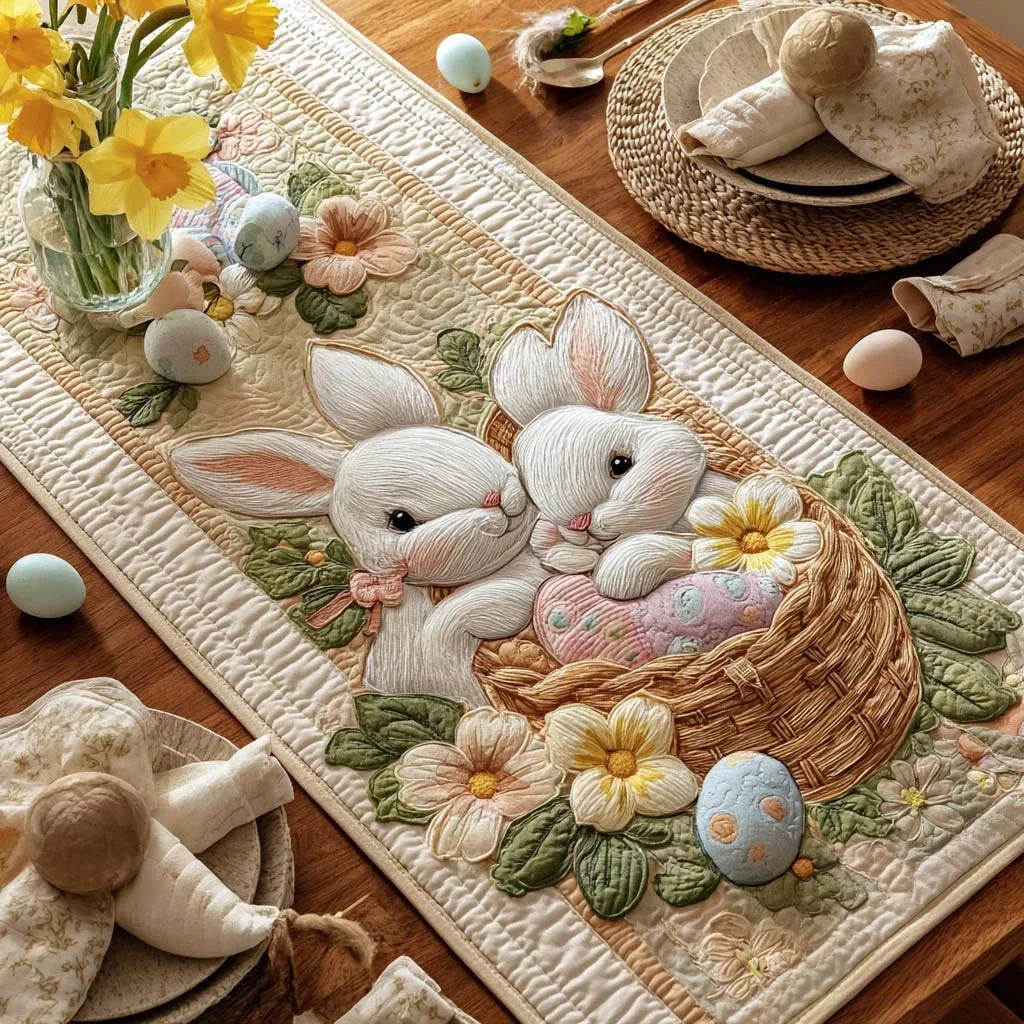 Spring Bunny Garden Quilted Table Runner