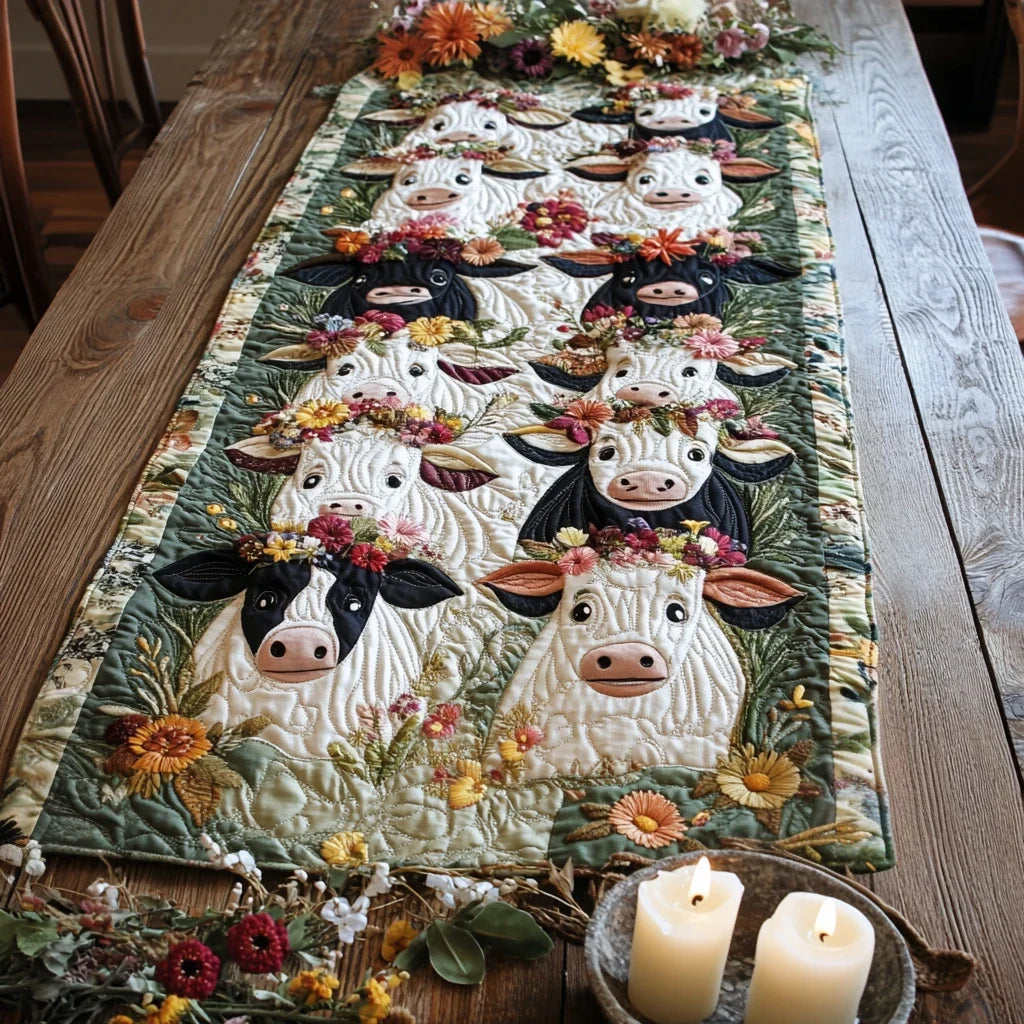 Spring Cows Quilted Table Runner