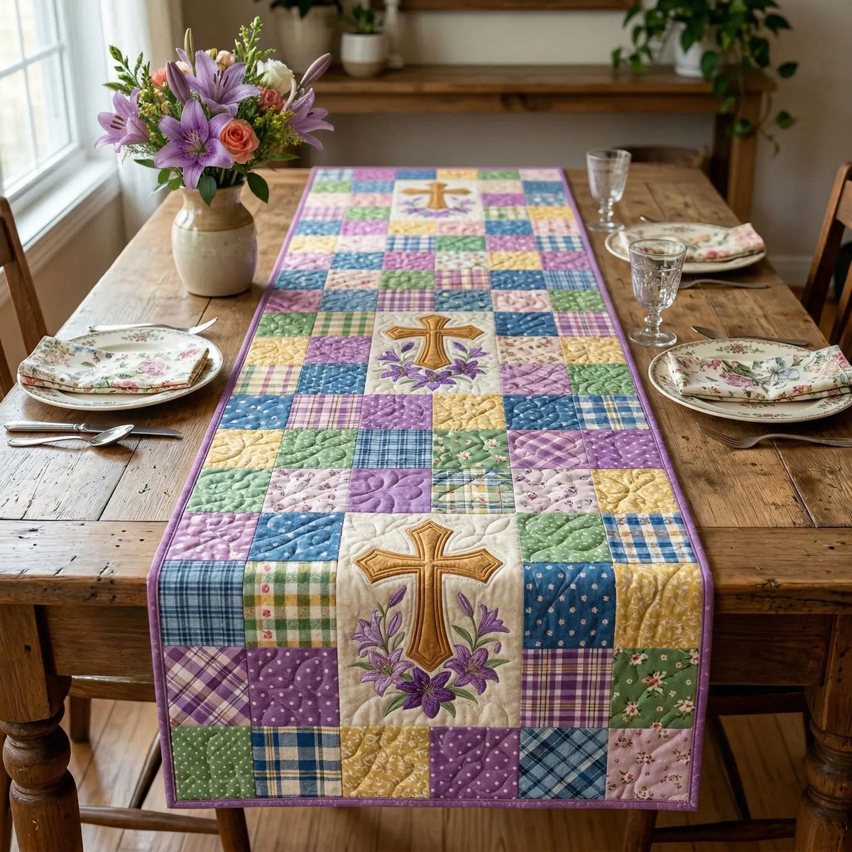 Spring Cross Quilted Table Runner