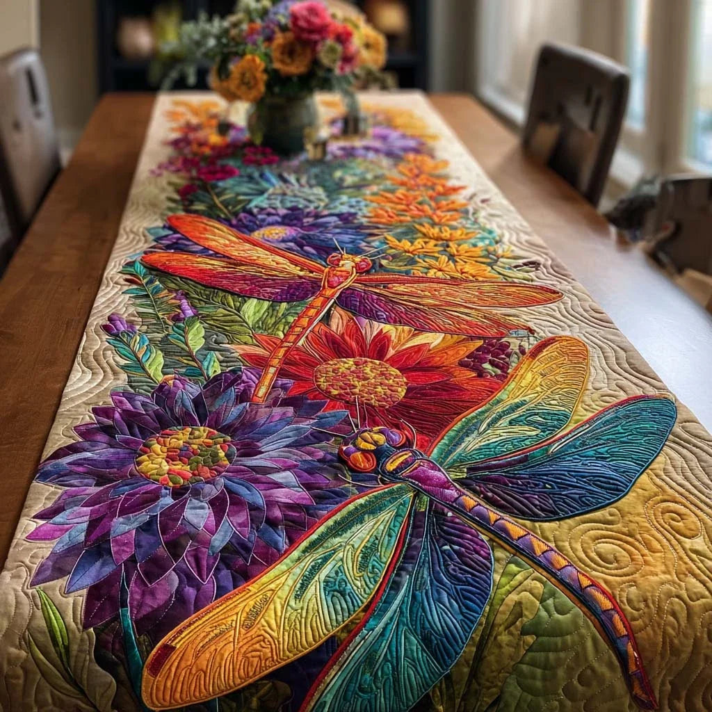 Spring Dragonfly Quilted Table Runner