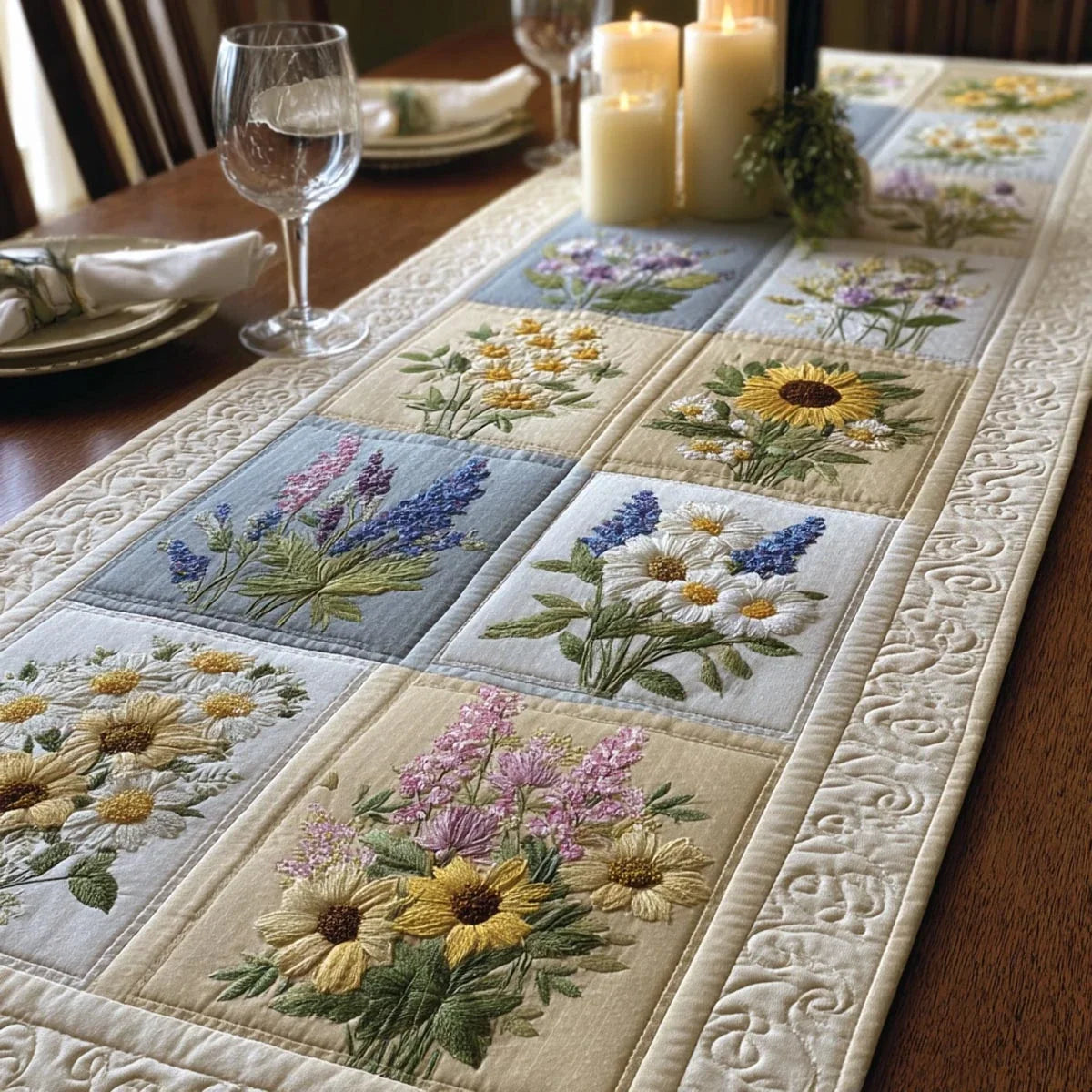 Spring Flower Quilted Table Runner