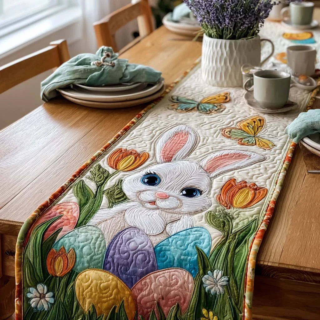 Spring Meadow Bunny Quilted Table Runner