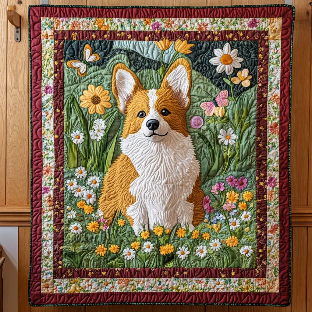 Springtime Corgi Quilt Blanket
