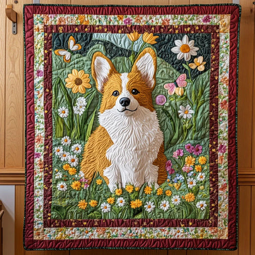 Springtime Corgi Quilt Blanket