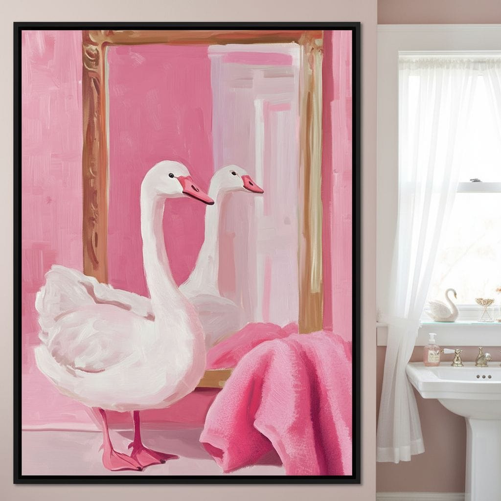 Swan in the Bathroom Canvas Wall Art