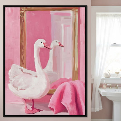 Swan in the Bathroom Canvas Wall Art