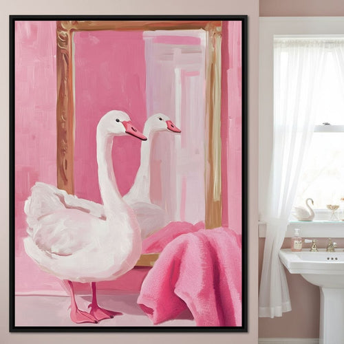 Swan in the Bathroom Canvas Wall Art