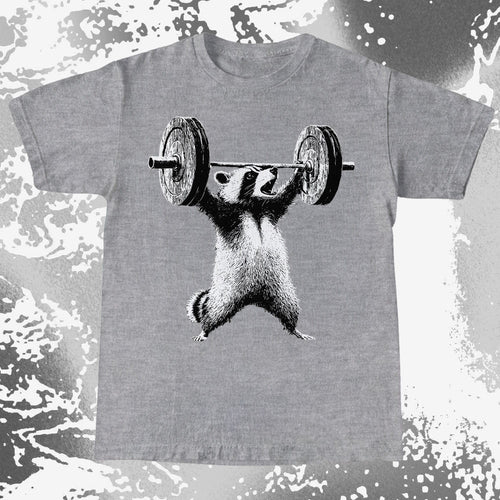 Raccoon Lifting Weights Funny Gym Shirt, funny meme tee gift