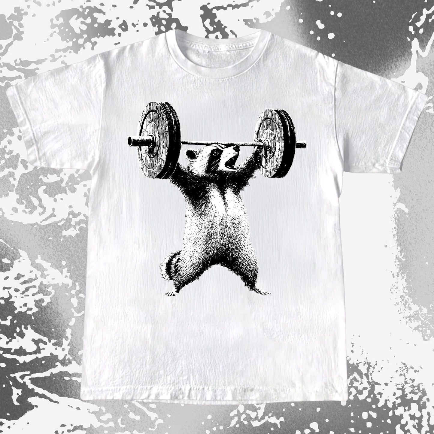 Raccoon Lifting Weights Funny Gym Shirt, funny meme tee gift (view 2)