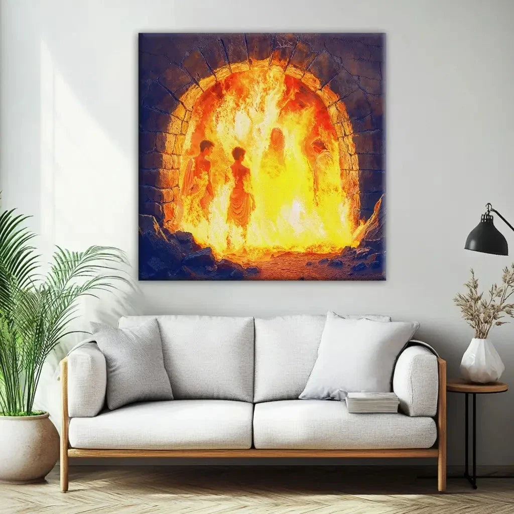 jesus with the three hebrew children in the furnace wall art canvas (Landscape) (view 13)