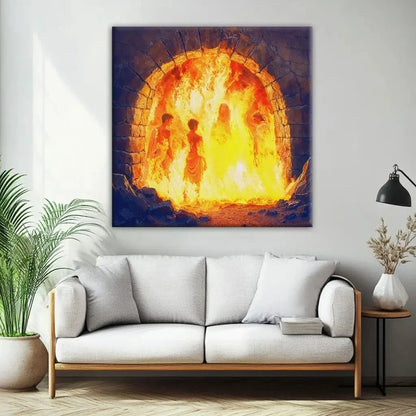 jesus with the three hebrew children in the furnace wall art canvas (Landscape) (view 13)
