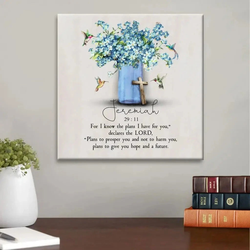 jeremiah 29 11 for i know the plans i have for you hummingbird flowers christian wall art canvas (Landscape) (view 7)