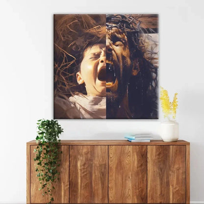 jesus as a baby and on the cross christian wall art canvas (Landscape) (view 11)