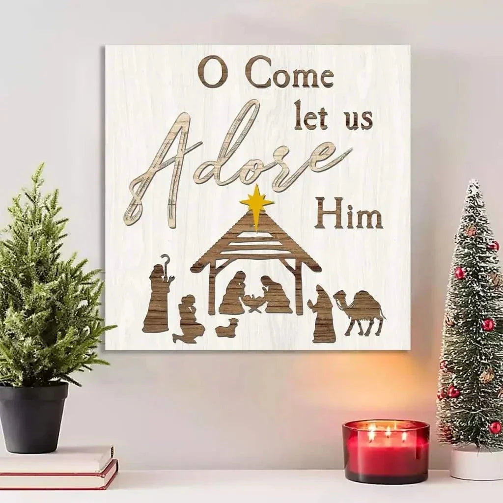 o come let us adore him nativity of jesus christian christmas wall art (Landscape) (view 10)
