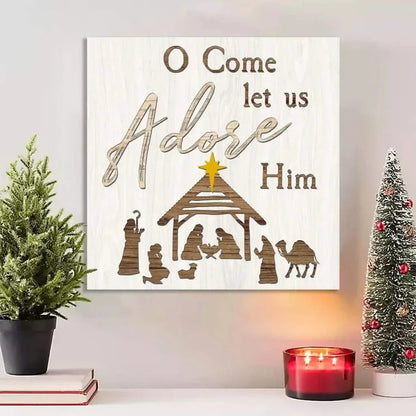 o come let us adore him nativity of jesus christian christmas wall art (Landscape) (view 10)