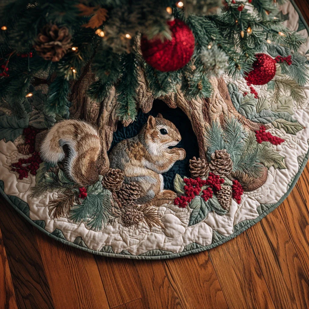 Squirrel Forest Christmas Quilted Tree Skirt