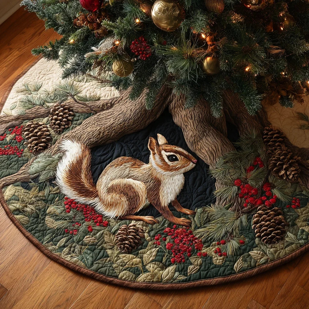 Squirrel Home Christmas Quilted Tree Skirt