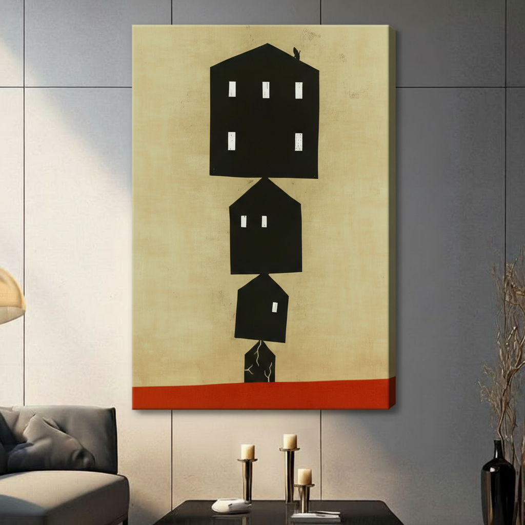Minimalist Stacked Houses Abstract Canvas Art