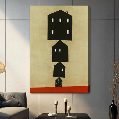 Minimalist Stacked Houses Abstract Canvas Art