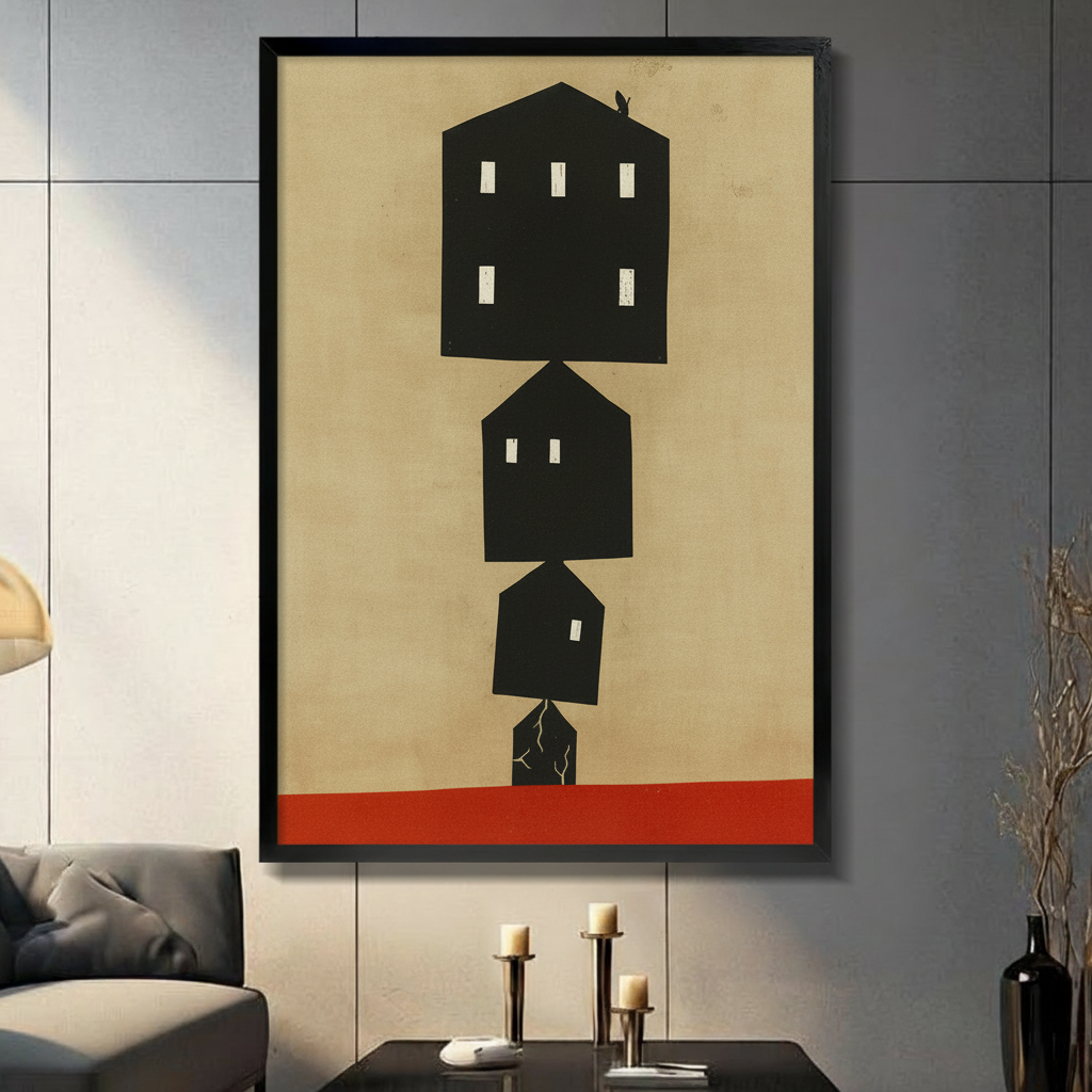 Minimalist Stacked Houses Abstract Canvas Art