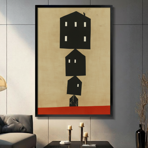 Minimalist Stacked Houses Abstract Canvas Art