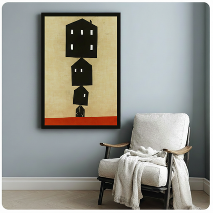Minimalist Stacked Houses Abstract Canvas Art