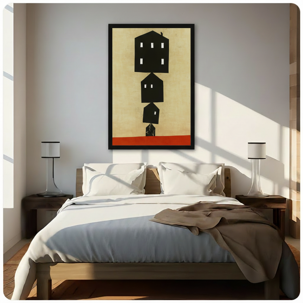 Minimalist Stacked Houses Abstract Canvas Art
