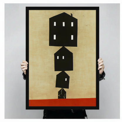 Minimalist Stacked Houses Abstract Canvas Art